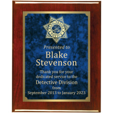 Premium Solid Hardwood Plaque with Blue and Gold Marble Texture Plate