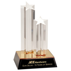 Clear Double Star Column Acrylic Award with Gold and Black Base