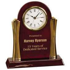 8 1/4" x 7 1/2” Rosewood Piano Finish Clock with Gold Columns
