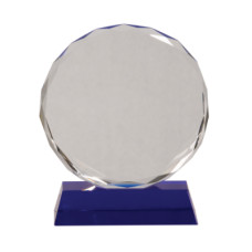 Round Faceted Crystal on Blue Pedestal Base, Large