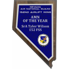 Solid Walnut Nevada Shaped Plaque with Nevada Shaped Full-Color Plate with Raised Medallion holder