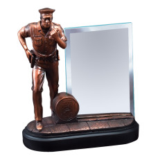 Police Officer In Action With Glass Engraving Plate