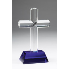 Clear Crystal Cross on Blue Crystal Base