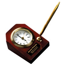 3 5/8" x 4 3/4” Rosewood Piano Finish Desk Clock with Pen