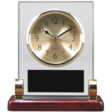 5 3/4" x 6 1/2” Rectangle Glass and Piano Finish Desk Clock with Posts