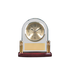 5 3/4" x 6 1/8” Arch Glass and Piano Finish Desk Clock with Posts
