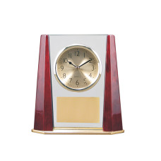 7" x 7 1/4” Glass and Piano Finish Clock with Bevel Columns