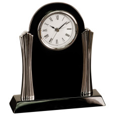 8 1/4" x 7 ½” Black Piano Finish Clock with Silver Columns