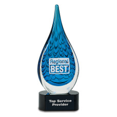 12 1/2" Blue Rain Drop Art Glass on Black Base