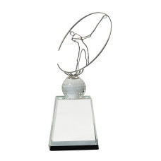 10" Clear/black Crystal Golf Award with Silver Metal Oval Figure