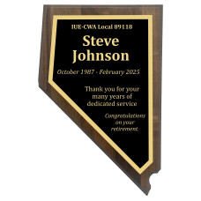 Solid Walnut Nevada Shaped Plaque with Nevada Shaped Engraved Plate