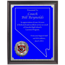 Economy Engraved Wall Plaque with Nevada engraved plate and raised medallion holder