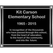 Silver cast aluminum plaque with raised double border and holes in corners