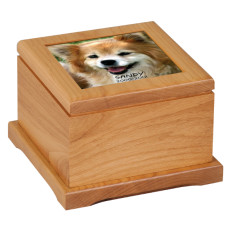 Large Red Alder Pet Urn With Ceramic Photo Tile