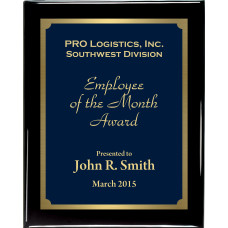 Premium Solid Hardwood Plaque with Blue and Gold Marble Texture Plate