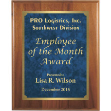 Premium Solid Hardwood Plaque with Blue Patina Marble and Gold Plate