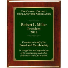 Premium Solid Hardwood Plaque with Green and Gold Plate