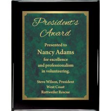 Premium Solid Hardwood Plaque with Gold and Green Patina Marble Plate