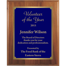 Premium Solid Hardwood Plaque with Engraved Royal Blue Brass Plate