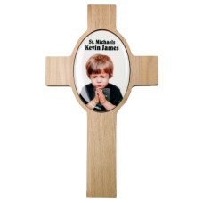 Genuine Red Alder Cross With Ceramic Oval Photo Tile