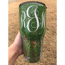 Monogram Custom Glitter Tumbler, Green-Gold