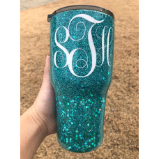Monogram Custom Glitter Tumbler, Teal