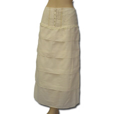 Pleated Front Tiered Long Skirt in Ivory