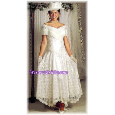 Fringe Off-Shoulder Western Wedding Gown, Ivory, size 8